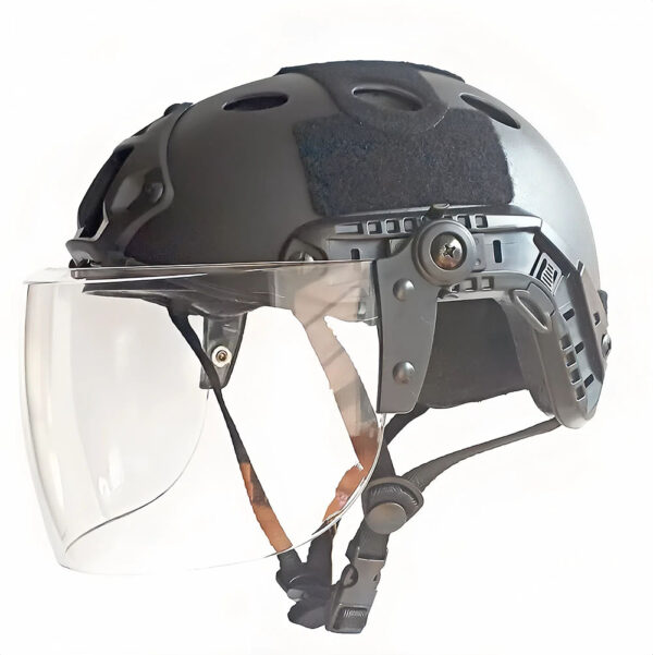 V3COOGOGEAR Tactical Airsoft Paintball PJ Type Fast Helmet with Face Shield Visor Goggles Side Rail & NVG Mount (BLACK)
